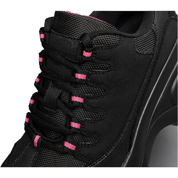 ⚡Women's Black Fashion Platform Chunky Sneakers Lace Up Comfortable Wedge - Picture 3 of 6